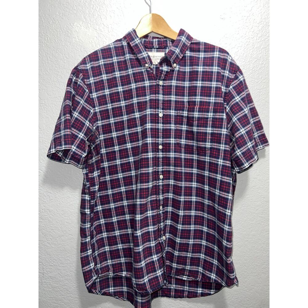 Denim Supply Ralph Lauren Shirt Men L Blue Flannel Short Sleeve Plaid Button Up